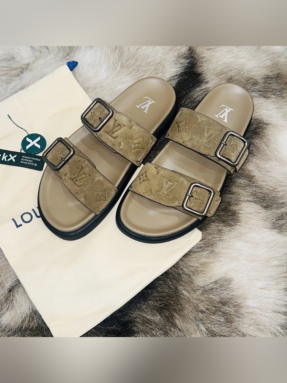 Louis Vuitton LV Venice Mule Khaki Monogram Suede Sandals Men’s Size 9 New